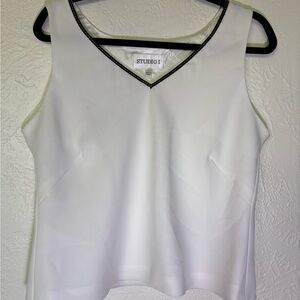 Studio I White V-Neck Sleeveless Top with Black Trim